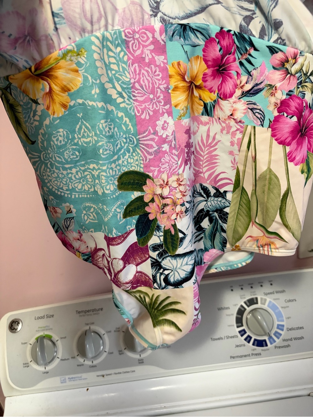 torrid Teal, Pink & Cream Floral Patchwork One-Piece Swim Dress - Picture 3 of 4